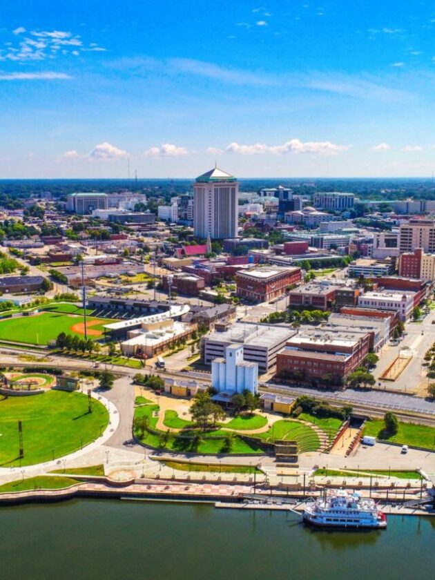 Drone Aerial View of Downtown Montgomery Alabama AL Skyline